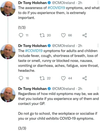 Covid Tweet from Tony Holohan