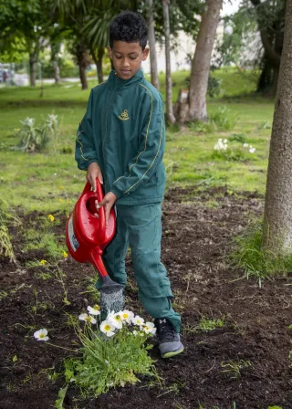 boy watering 